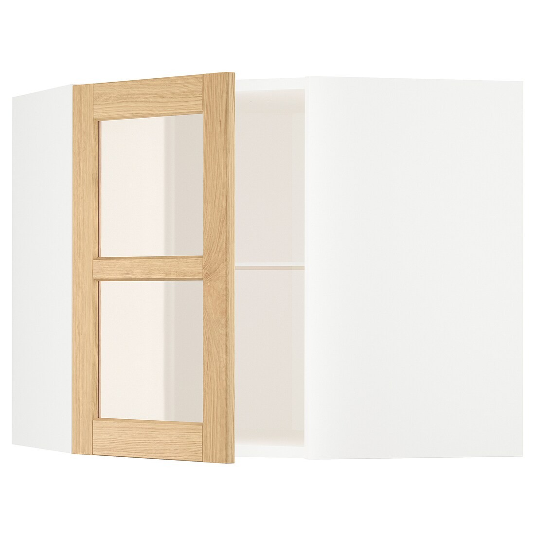 IKEA METOD Угловой настенный шкаф с полками / стеклянная дверь, белый / дуб Forsbacka, 68x60 см 39509323 395.093.23