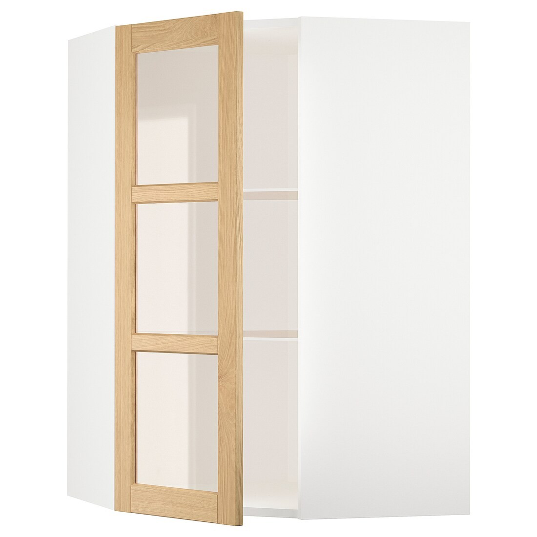 IKEA METOD Угловой настенный шкаф с полками / стеклянная дверь, белый / дуб Forsbacka, 68x100 см 89509325 895.093.25