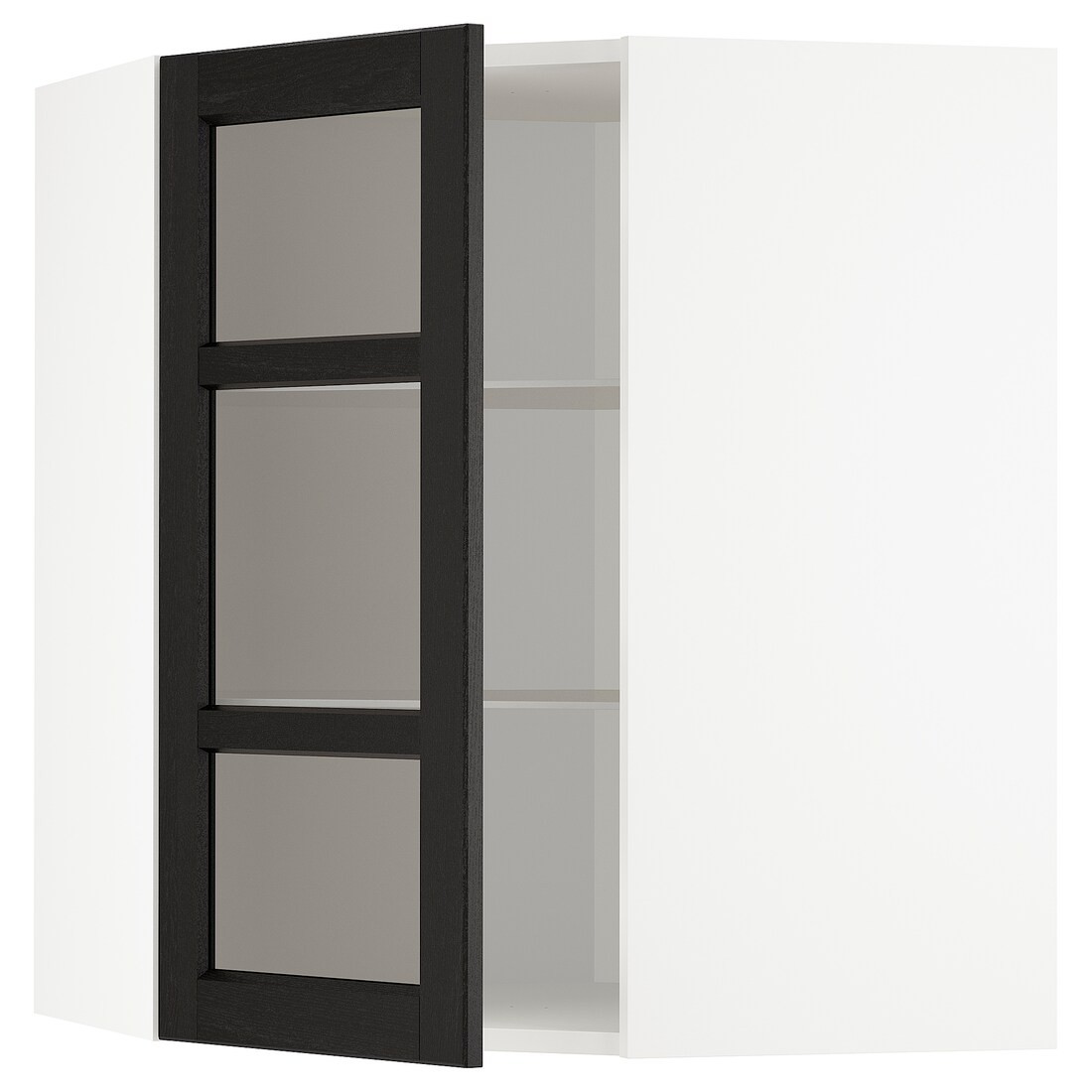IKEA METOD МЕТОД Угловой настенный шкаф с полками / стеклянная дверь, белый / Lerhyttan черная морилка, 68x80 см 89257577 | 892.575.77