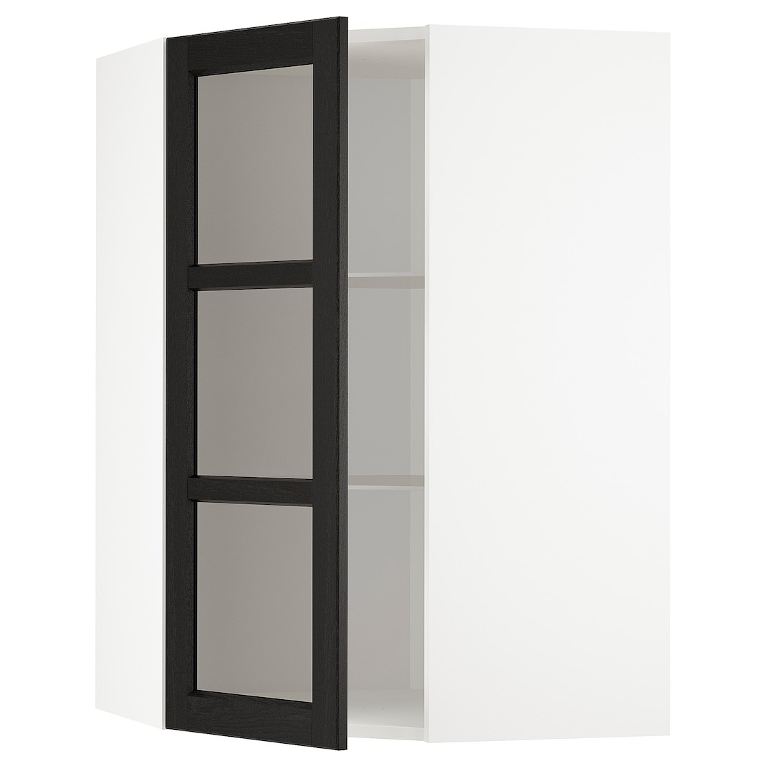 IKEA METOD МЕТОД Угловой настенный шкаф с полками / стеклянная дверь, белый / Lerhyttan черная морилка, 68x100 см 69257578 692.575.78