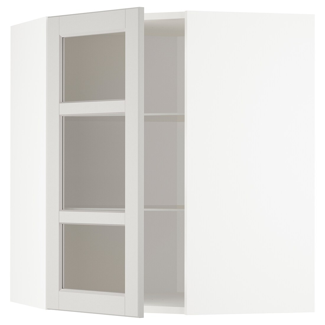 IKEA METOD МЕТОД Угловой настенный шкаф с полками / стеклянная дверь, белый / Lerhyttan светло-серый, 68x80 см 89274435 | 892.744.35