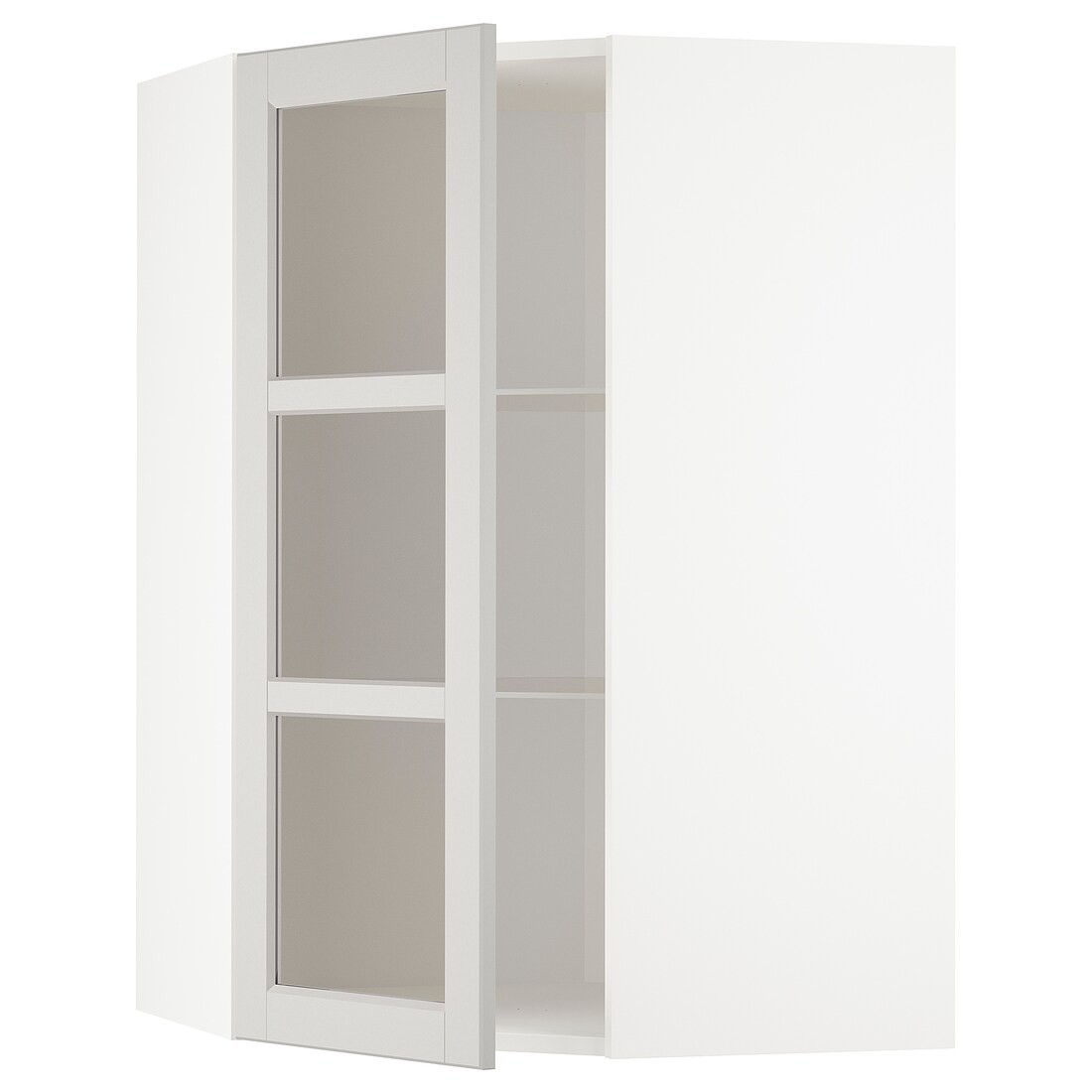 IKEA METOD МЕТОД Угловой настенный шкаф с полками / стеклянная дверь, белый / Lerhyttan светло-серый, 68x100 см 69274436 692.744.36