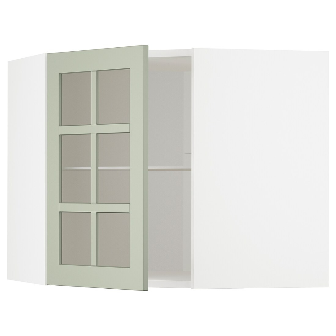 IKEA METOD МЕТОД Угловой настенный шкаф с полками / стеклянная дверь, белый / Stensund светло-зеленый, 68x60 см 69486768 694.867.68