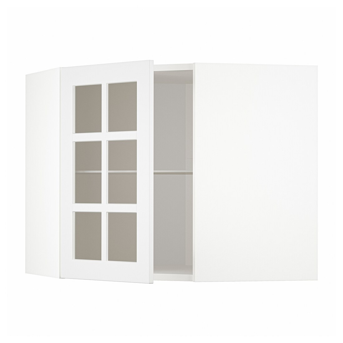 IKEA METOD МЕТОД Угловой настенный шкаф с полками / стеклянная дверь, белый / Stensund белый, 68x60 см 09409202 094.092.02
