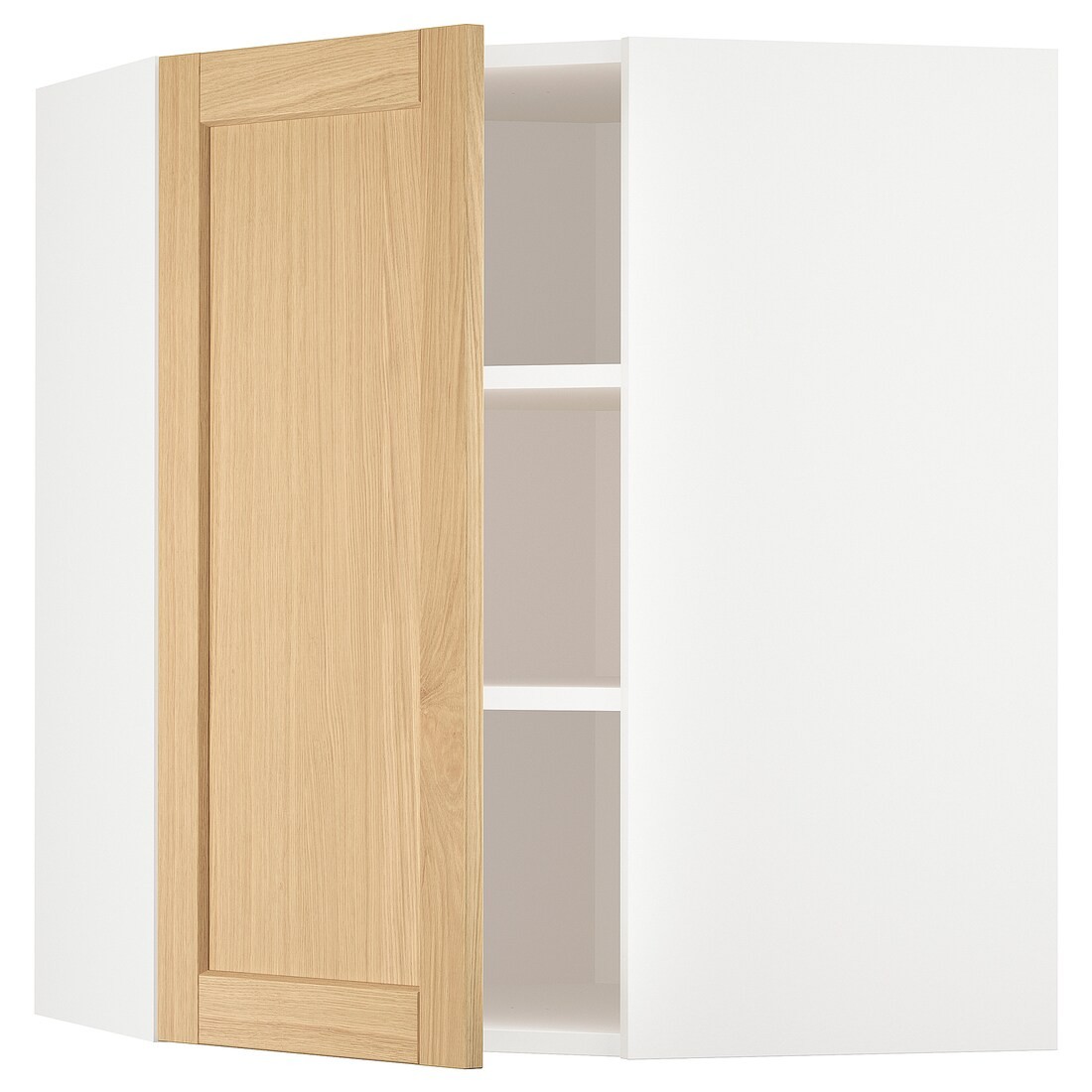 IKEA METOD Угловой навесной шкаф с полками, белый / дуб Forsbacka, 68x80 см 79509321 795.093.21