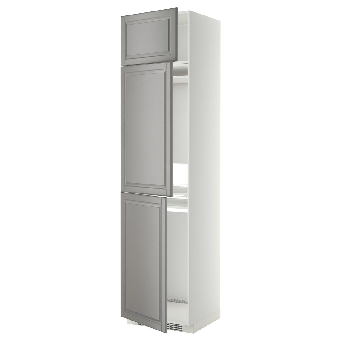 IKEA METOD МЕТОД Высокий шкаф для холодильника / морозильника / 3 дверцы, белый / Bodbyn серый, 60x60x240 см 49455640 494.556.40