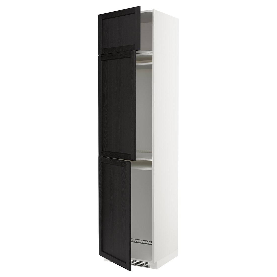 IKEA METOD МЕТОД Высокий шкаф для холодильника / морозильника / 3 дверцы, белый / Lerhyttan черная морилка, 60x60x240 см 79467401 | 794.674.01