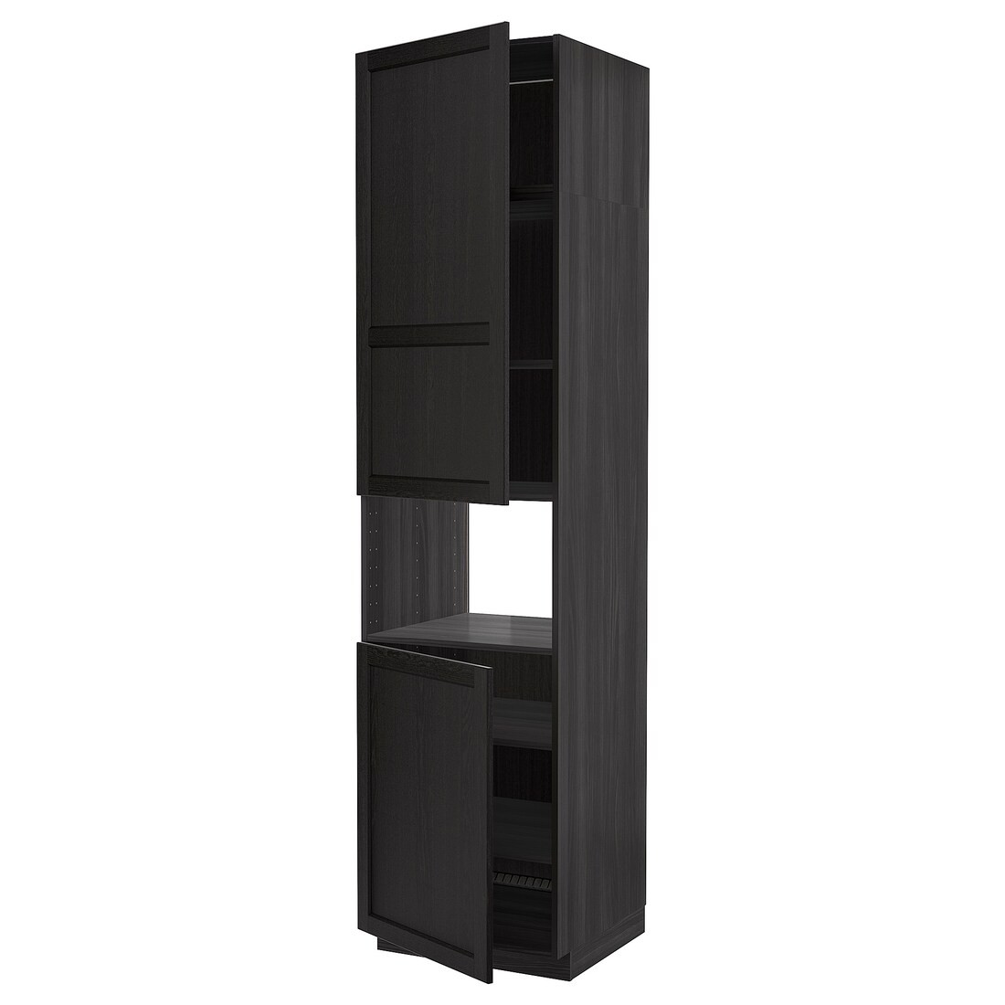 IKEA METOD МЕТОД Высокий шкаф для СВЧ / 2 дверцы / полки, черный / Lerhyttan черная морилка, 60x60x240 см 19457221 | 194.572.21