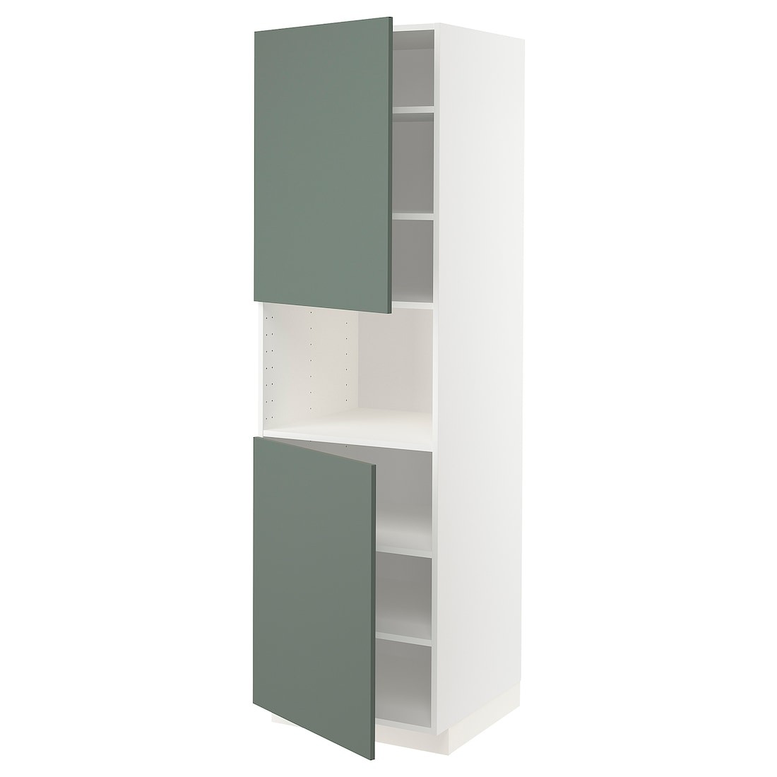 IKEA METOD МЕТОД Высокий шкаф для СВЧ / 2 дверцы / полки, белый / Bodarp серо-зеленый, 60x60x200 см 49464263 | 494.642.63