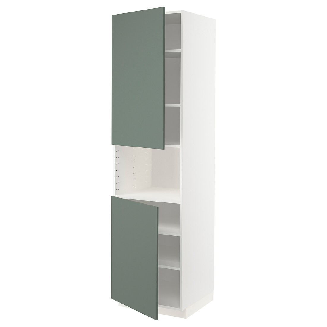 IKEA METOD МЕТОД Высокий шкаф для СВЧ / 2 дверцы / полки, белый / Bodarp серо-зеленый, 60x60x220 см 09466928 | 094.669.28