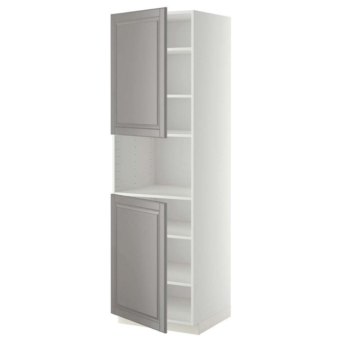 IKEA METOD МЕТОД Высокий шкаф для СВЧ / 2 дверцы / полки, белый / Bodbyn серый, 60x60x200 см 99458009 | 994.580.09