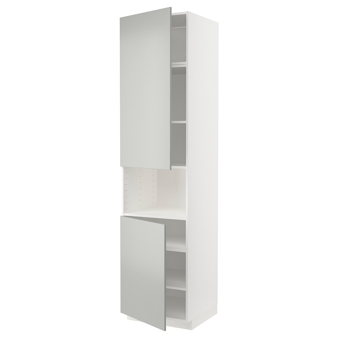 IKEA METOD Высокий шкаф для СВЧ / 2 дверцы / полки, белый / Хавсторп светло-серый, 60x60x240 см 09538954 | 095.389.54