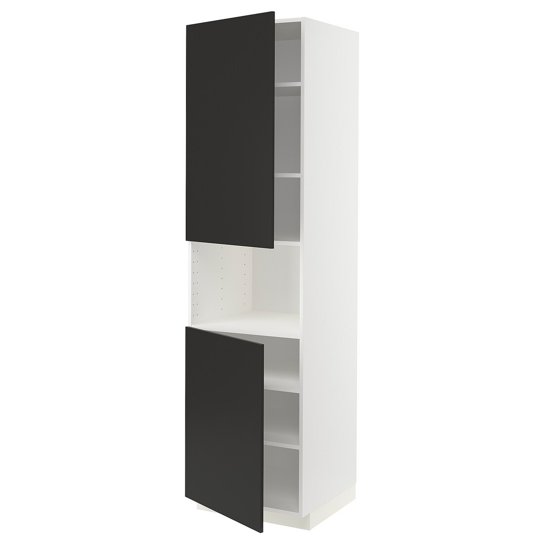IKEA METOD МЕТОД Высокий шкаф для СВЧ / 2 дверцы / полки, белый / Nickebo матовый антрацит, 60x60x220 см 39497985 | 394.979.85