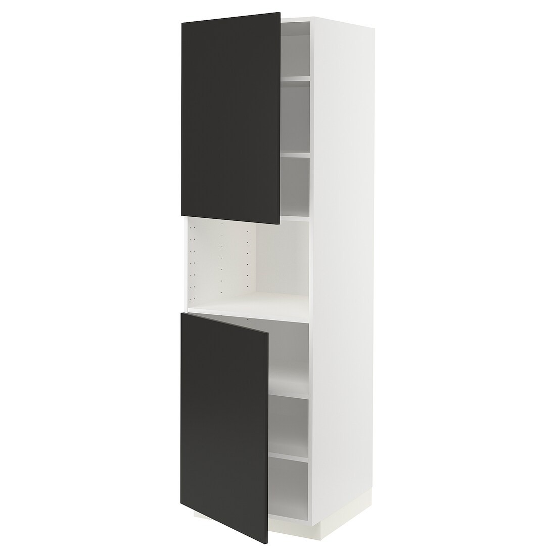 IKEA METOD МЕТОД Высокий шкаф для СВЧ / 2 дверцы / полки, белый / Nickebo матовый антрацит, 60x60x200 см 59497569 | 594.975.69