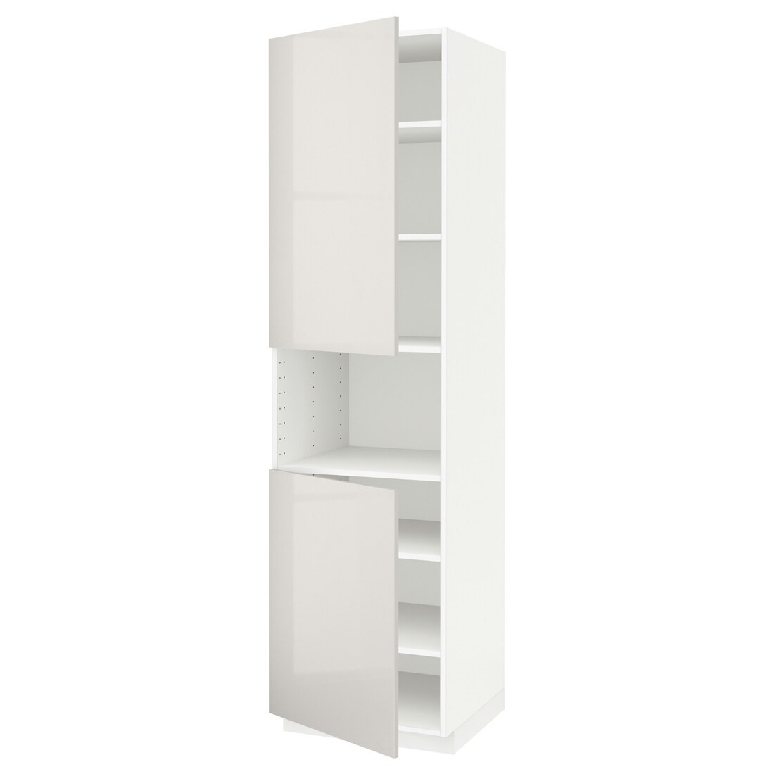 IKEA METOD МЕТОД Высокий шкаф для СВЧ / 2 дверцы / полки, белый / Ringhult светло-серый, 60x60x220 см 69465469 | 694.654.69