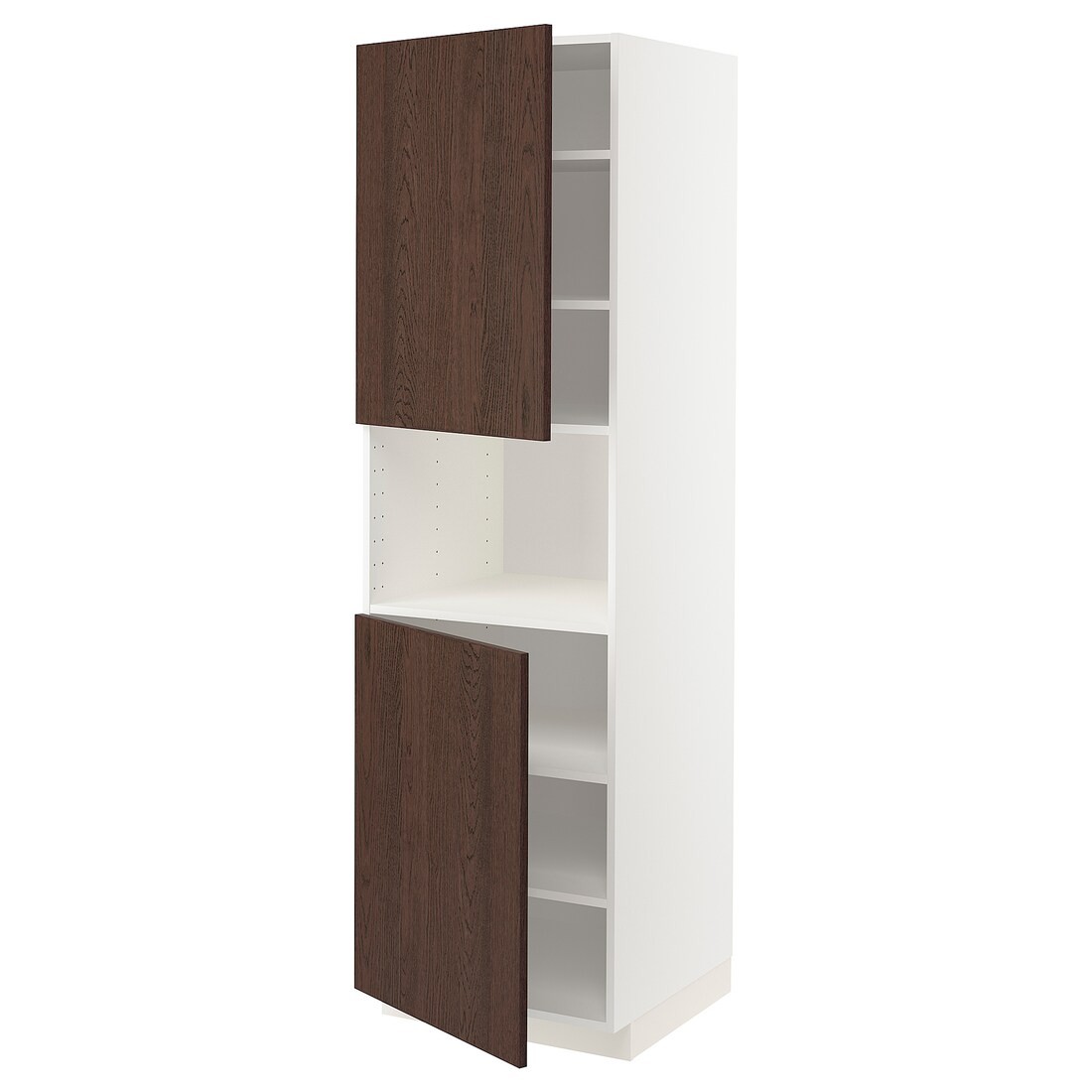 IKEA METOD МЕТОД Высокий шкаф для СВЧ / 2 дверцы / полки, белый / Sinarp коричневый, 60x60x200 см 69463154 | 694.631.54