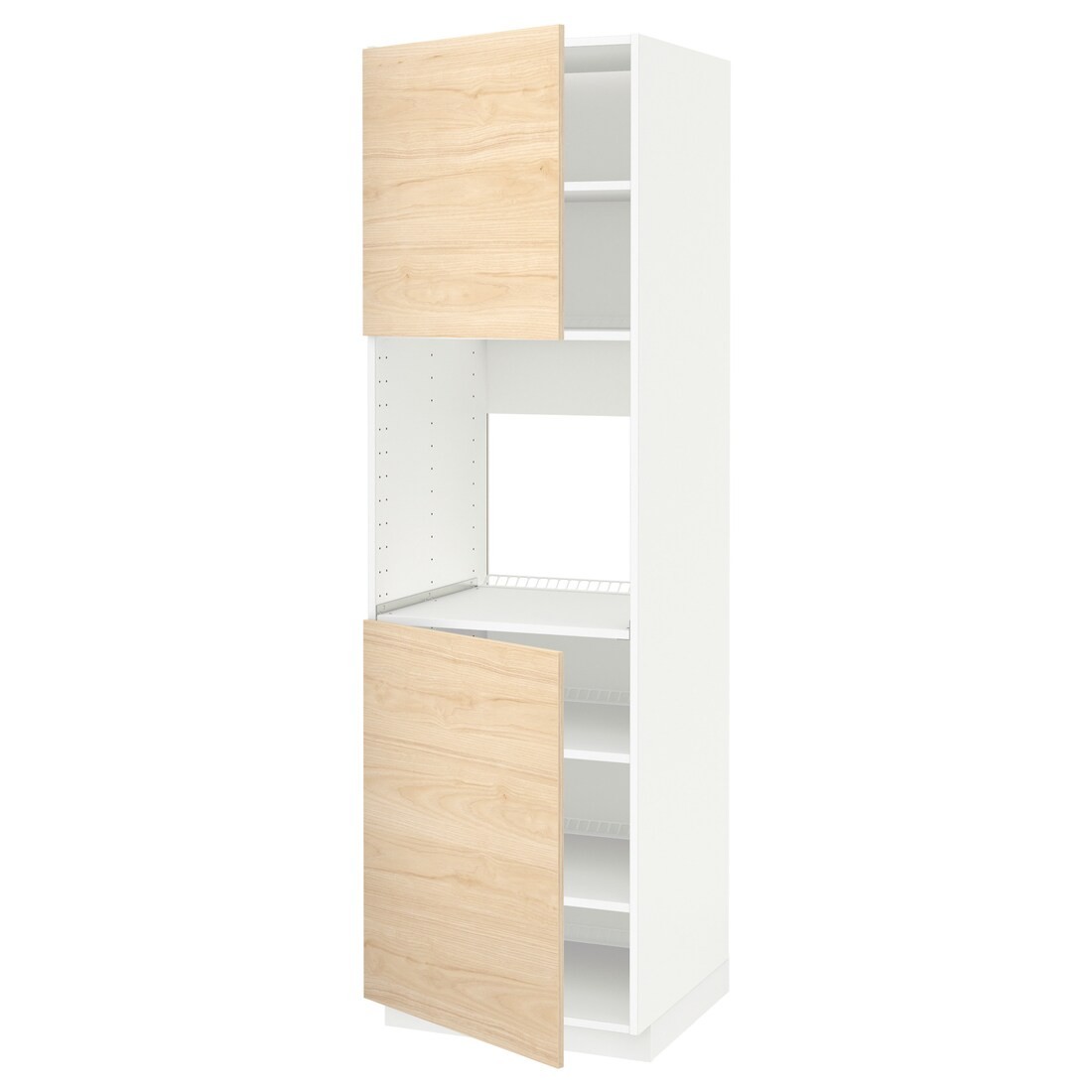IKEA METOD МЕТОД Высок шкаф для духовки / 2 дверцы / полки, белый / Askersund узор светлый ясень, 60x60x200 см 29464424 | 294.644.24
