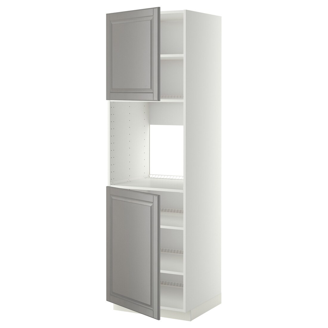IKEA METOD МЕТОД Высок шкаф для духовки / 2 дверцы / полки, белый / Bodbyn серый, 60x60x200 см 99465892 | 994.658.92