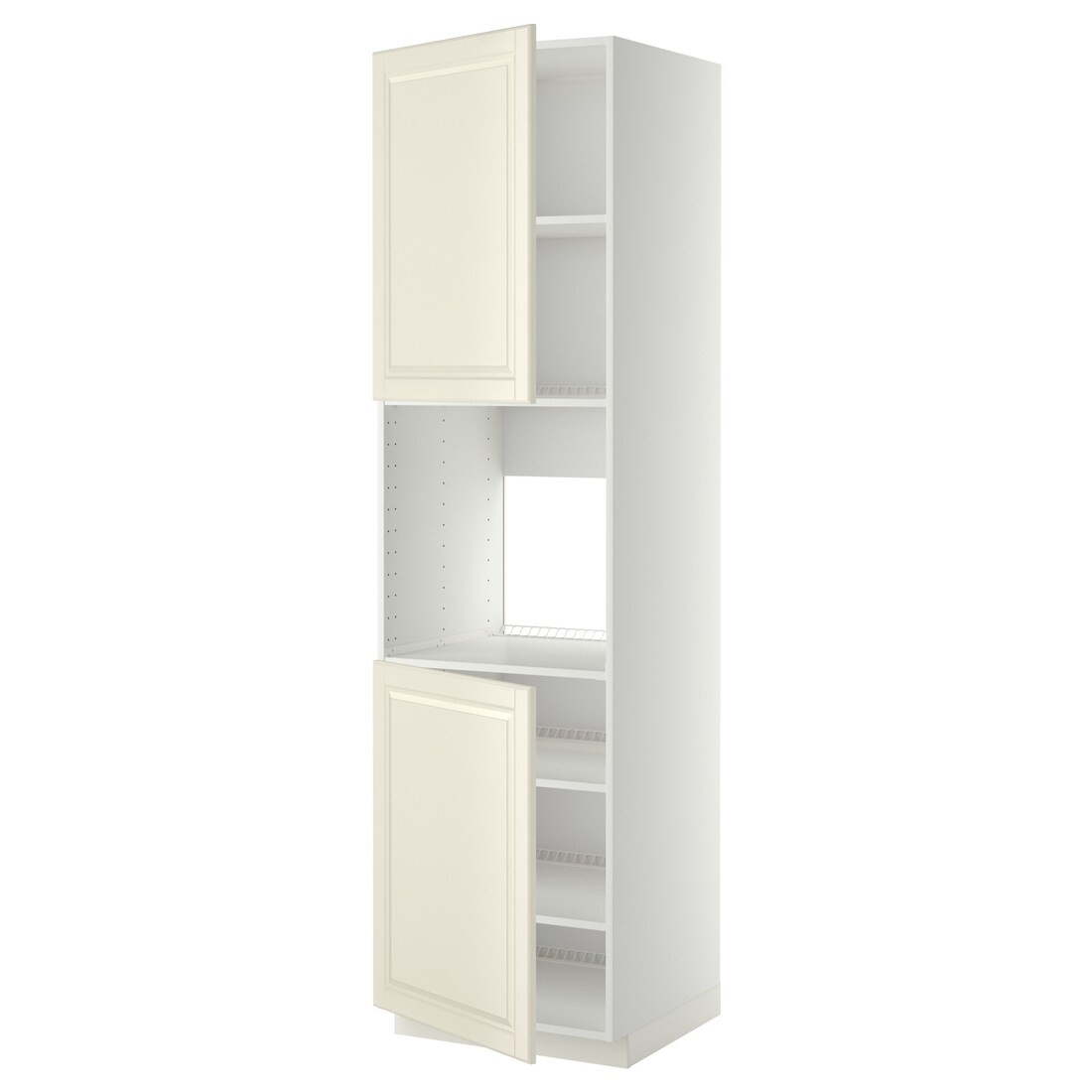 IKEA METOD МЕТОД Высок шкаф для духовки / 2 дверцы / полки, белый / Bodbyn кремовый, 60x60x220 см 59458271 | 594.582.71