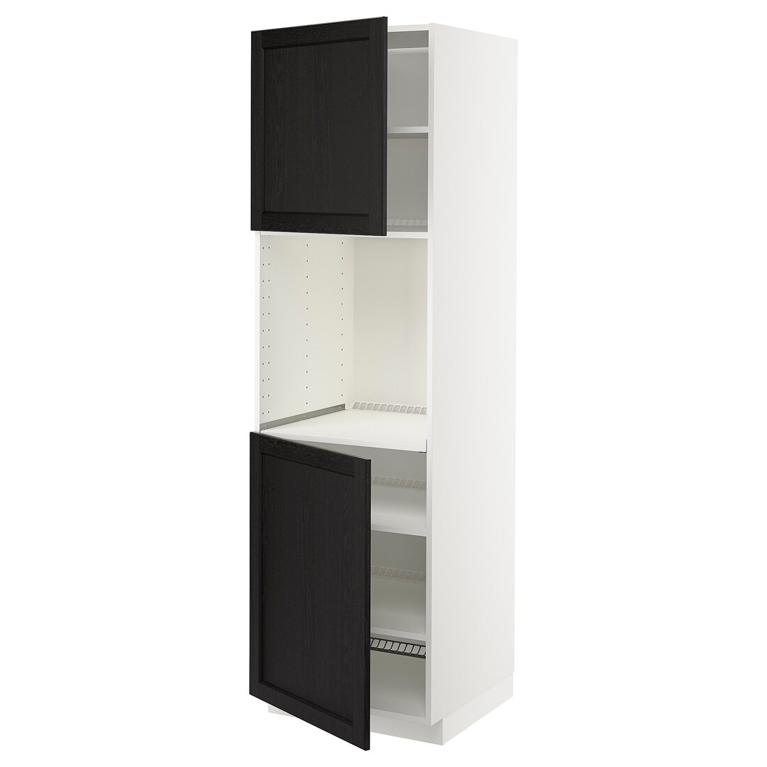 IKEA METOD МЕТОД Высок шкаф для духовки / 2 дверцы / полки, белый / Lerhyttan черная морилка, 60x60x200 см 79456252 | 794.562.52