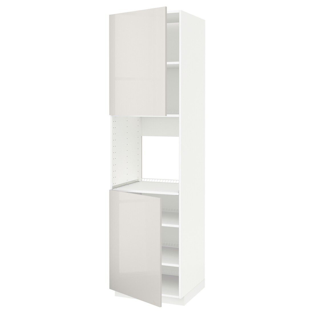IKEA METOD МЕТОД Высок шкаф для духовки / 2 дверцы / полки, белый / Ringhult светло-серый, 60x60x220 см 39464254 | 394.642.54