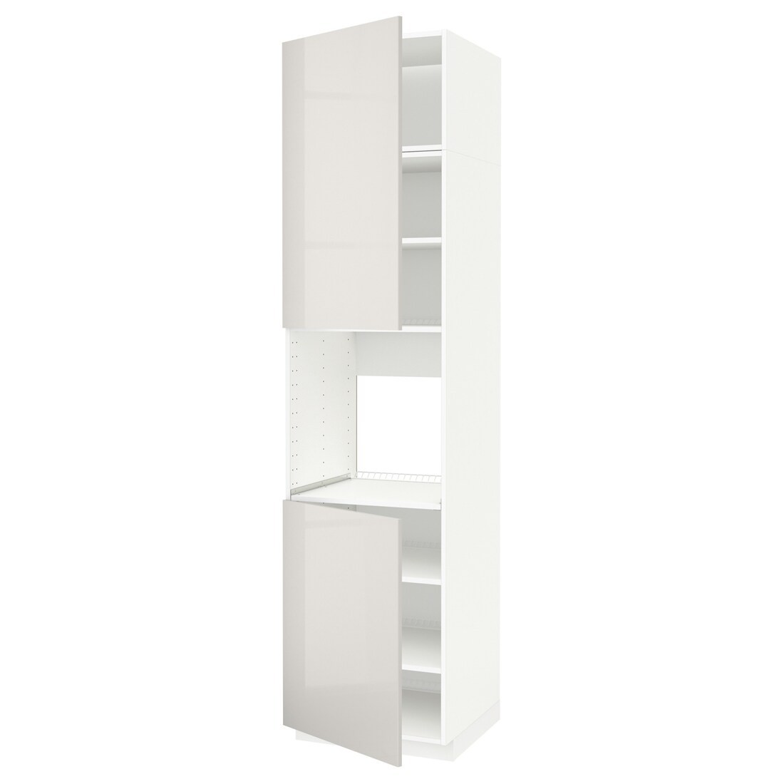 IKEA METOD МЕТОД Высок шкаф для духовки / 2 дверцы / полки, белый / Ringhult светло-серый, 60x60x240 см 99457420 | 994.574.20