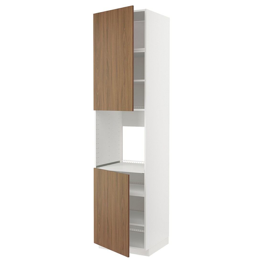 IKEA METOD Высок шкаф для духовки / 2 дверцы / полки, белый / Имитация коричневого ореха, 60x60x240 см 49519331 | 495.193.31