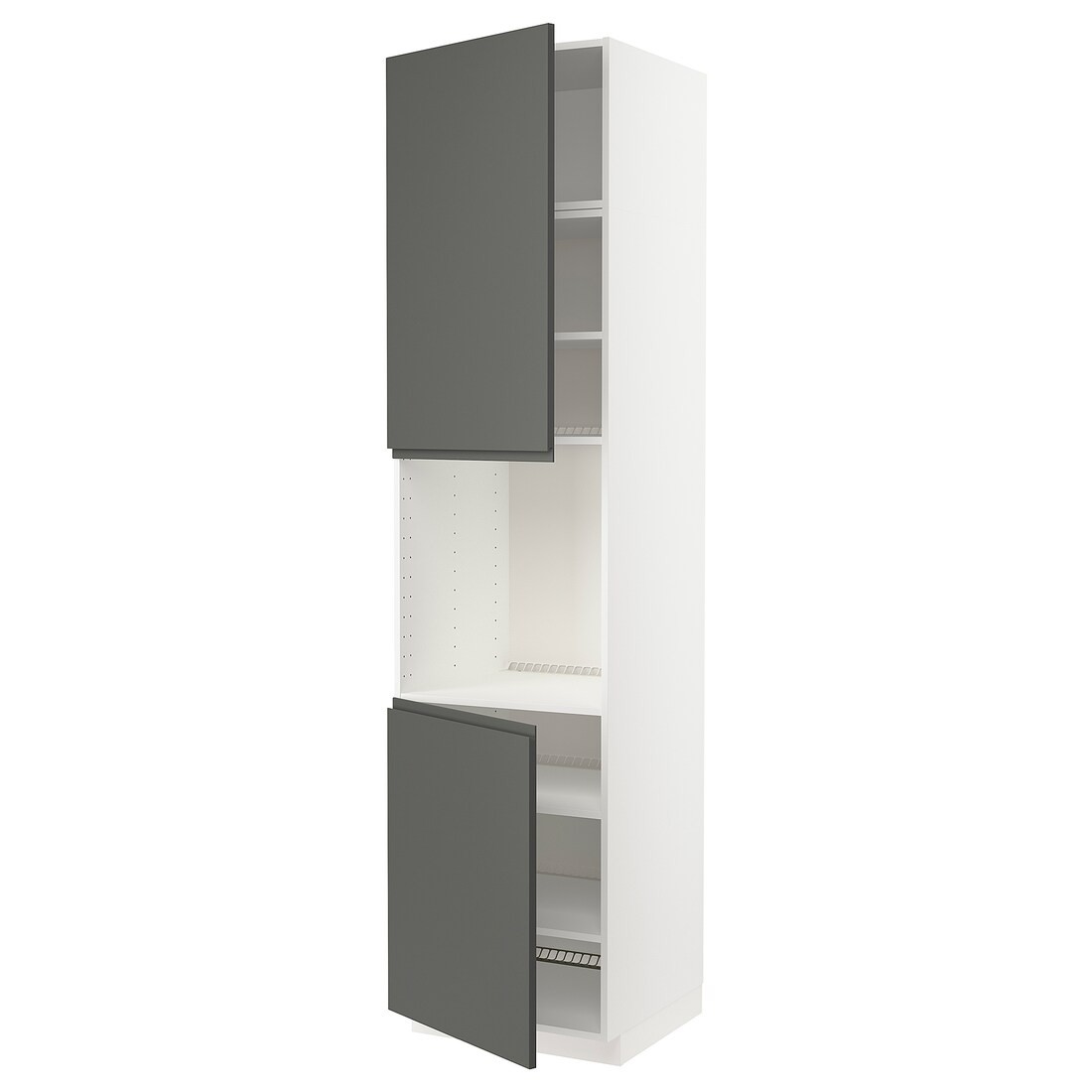 IKEA METOD МЕТОД Высок шкаф для духовки / 2 дверцы / полки, белый / Voxtorp темно-серый, 60x60x240 см 19454741 | 194.547.41