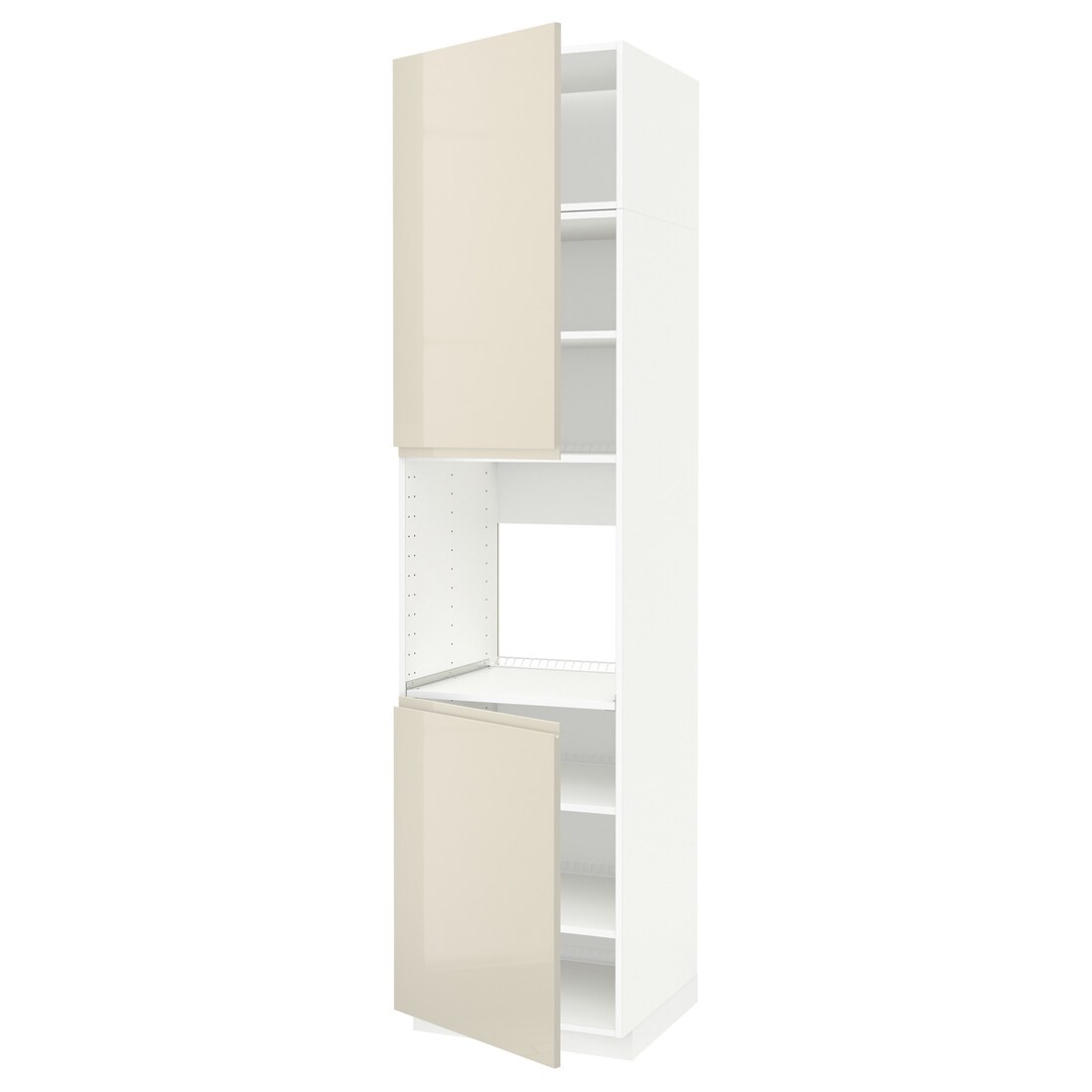 IKEA METOD МЕТОД Высок шкаф для духовки / 2 дверцы / полки, белый / Voxtorp глянцевый светло-бежевый, 60x60x240 см 09459206 | 094.592.06