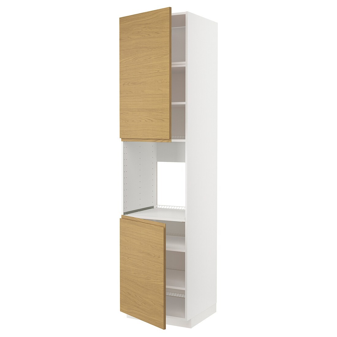 IKEA METOD высок шкаф д/духовки/2дверцы/полки, белый / Voxtorp имитация дуб, 60x60x240 см 39538146 395.381.46