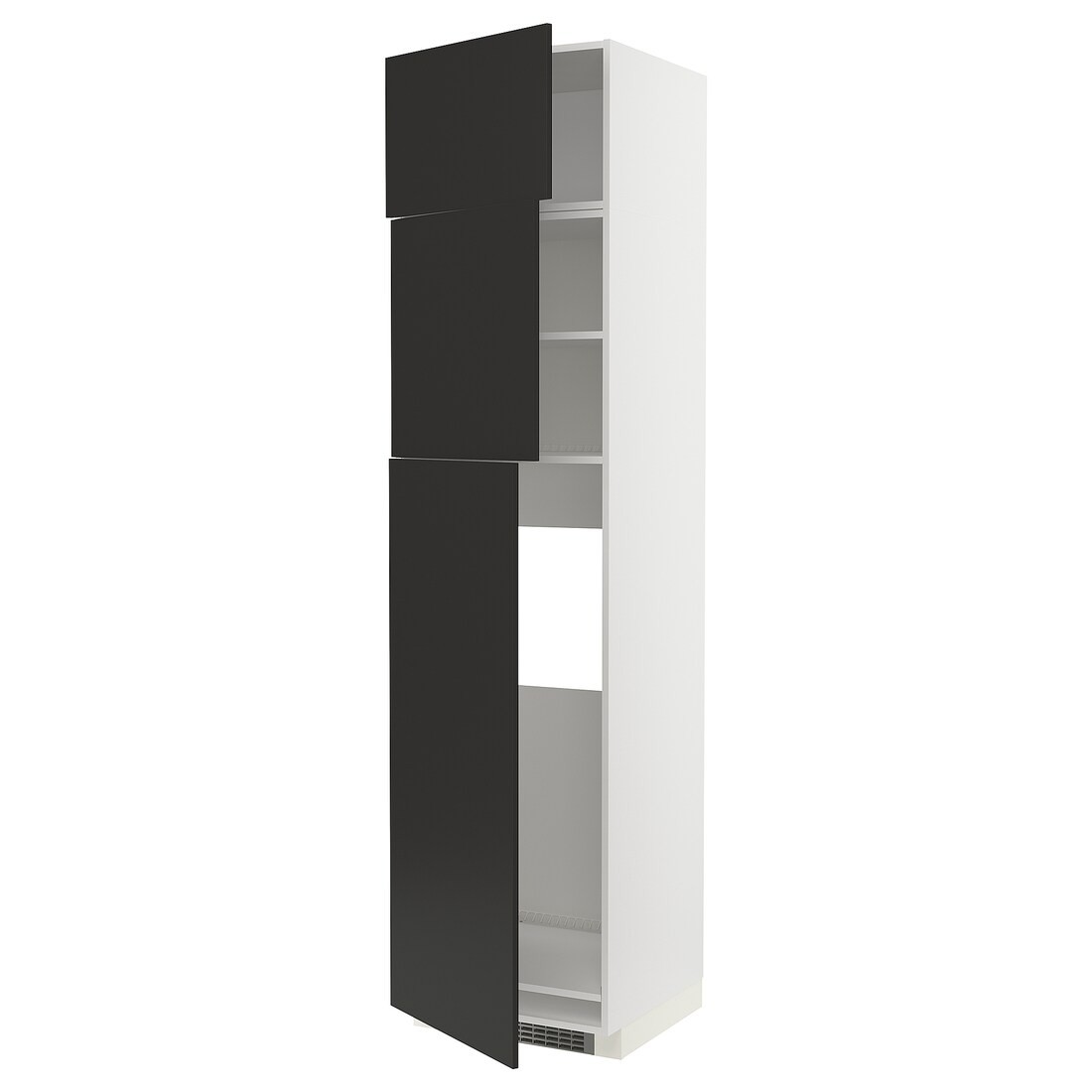 IKEA METOD МЕТОД Высокий шкаф для холодильника с 3 дверями, белый / Nickebo матовый антрацит, 60x60x240 см 99497483 | 994.974.83
