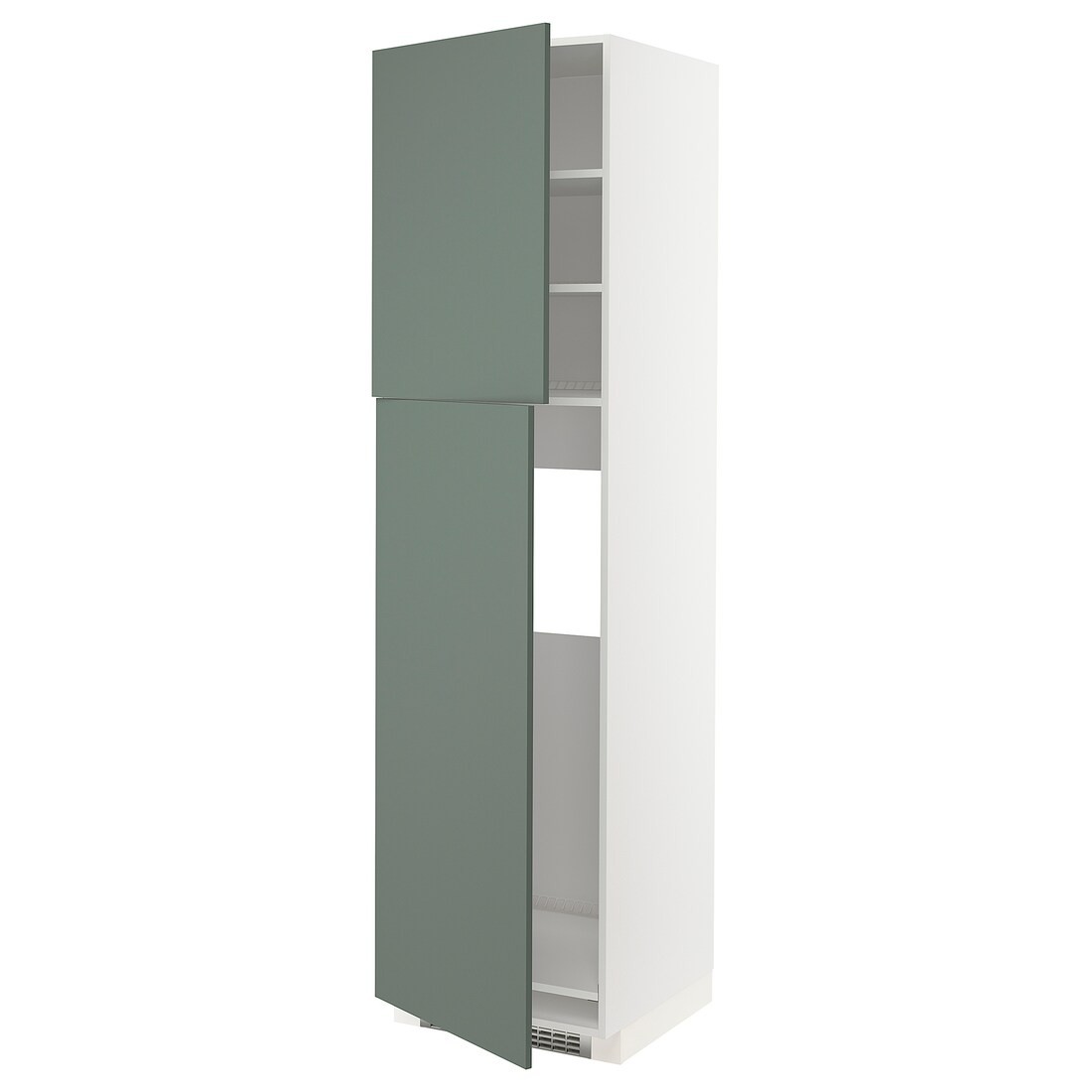 IKEA METOD МЕТОД Высокий шкаф для холодильника, белый / Bodarp серо-зеленый, 60x60x220 см 99463275 | 994.632.75