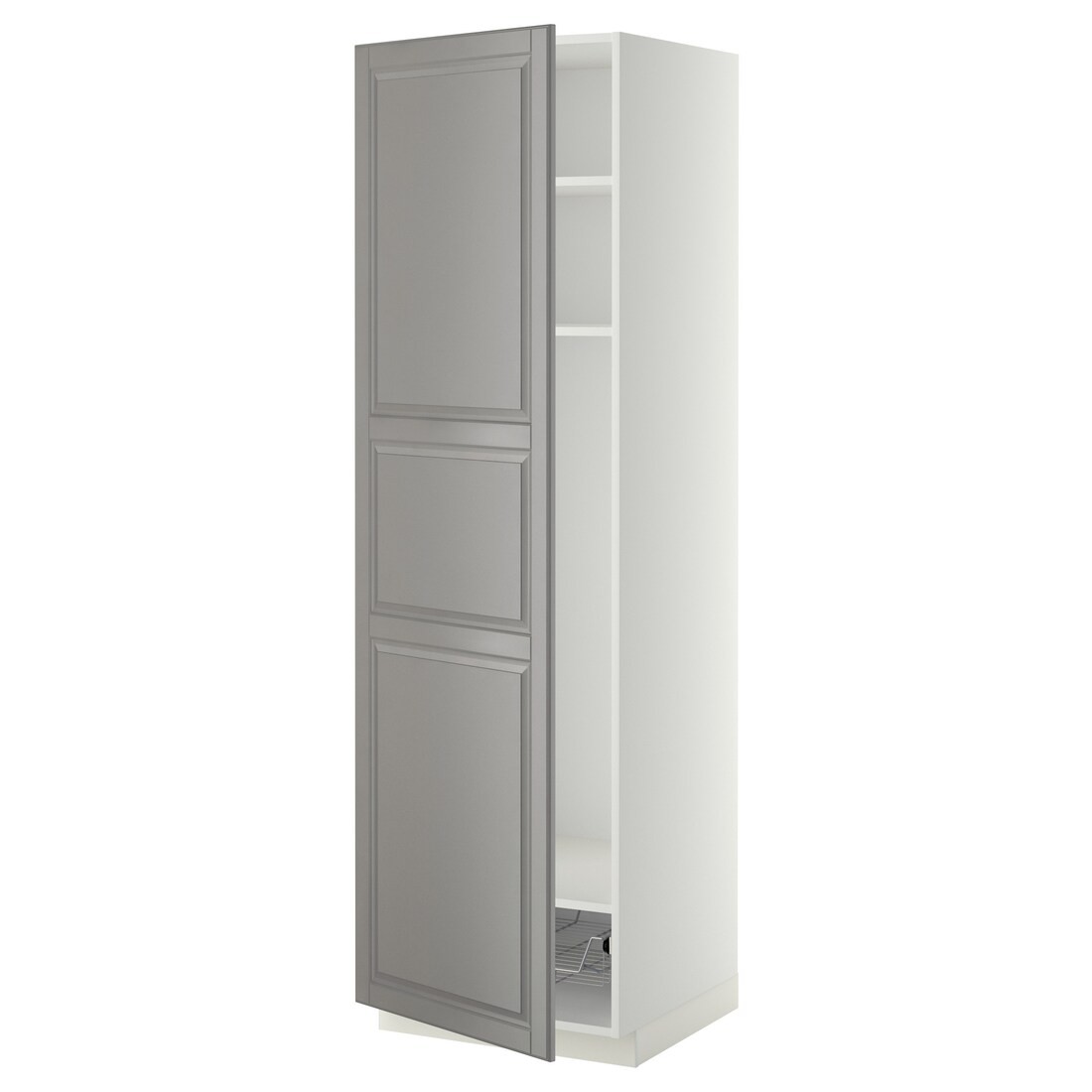 IKEA METOD МЕТОД Шкаф высокий, полки / проволочная корзина, белый / Bodbyn серый, 60x60x200 см 79460937 | 794.609.37