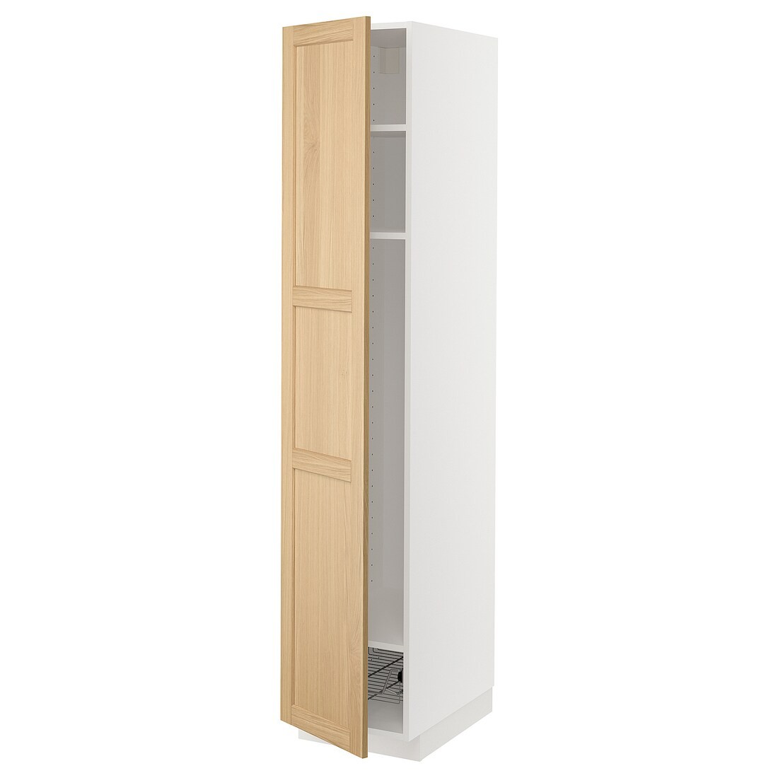 IKEA METOD Шкаф высокий, полки / проволочная корзина, белый / дуб Forsbacka, 40x60x200 см 59509416 595.094.16