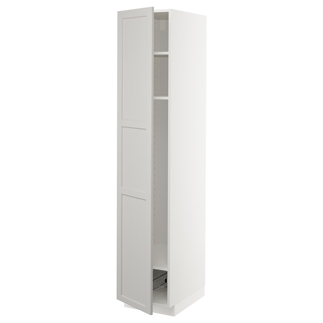 IKEA METOD МЕТОД Шкаф высокий, полки / проволочная корзина, белый / Lerhyttan светло-серый, 40x60x200 см 79454314 | 794.543.14