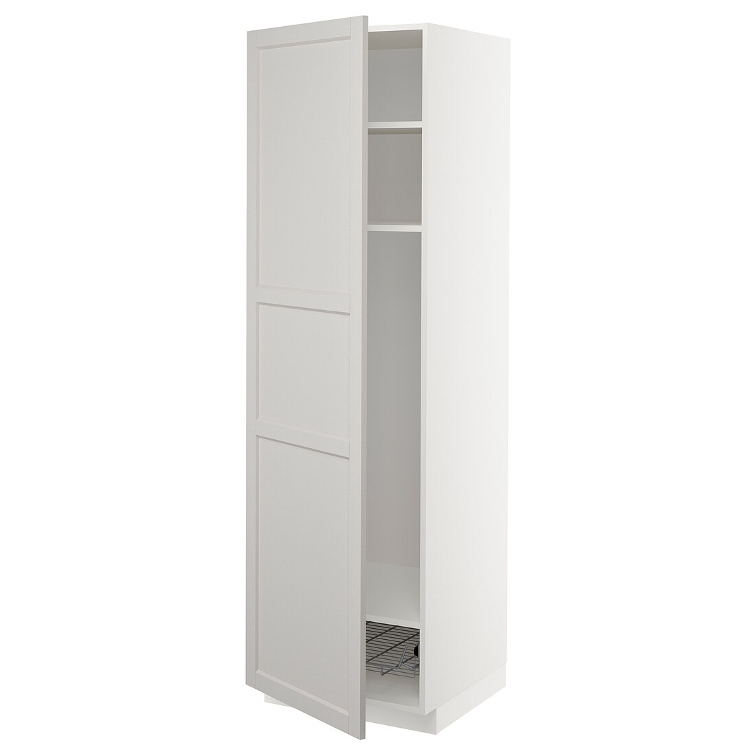 IKEA METOD МЕТОД Шкаф высокий, полки / проволочная корзина, белый / Lerhyttan светло-серый, 60x60x200 см 89469230 | 894.692.30