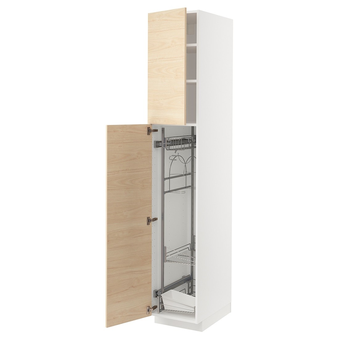 IKEA METOD МЕТОД Высокий шкаф с отделением для аксессуаров для уборки, белый / Askersund узор светлый ясень, 40x60x220 см 29460402 | 294.604.02