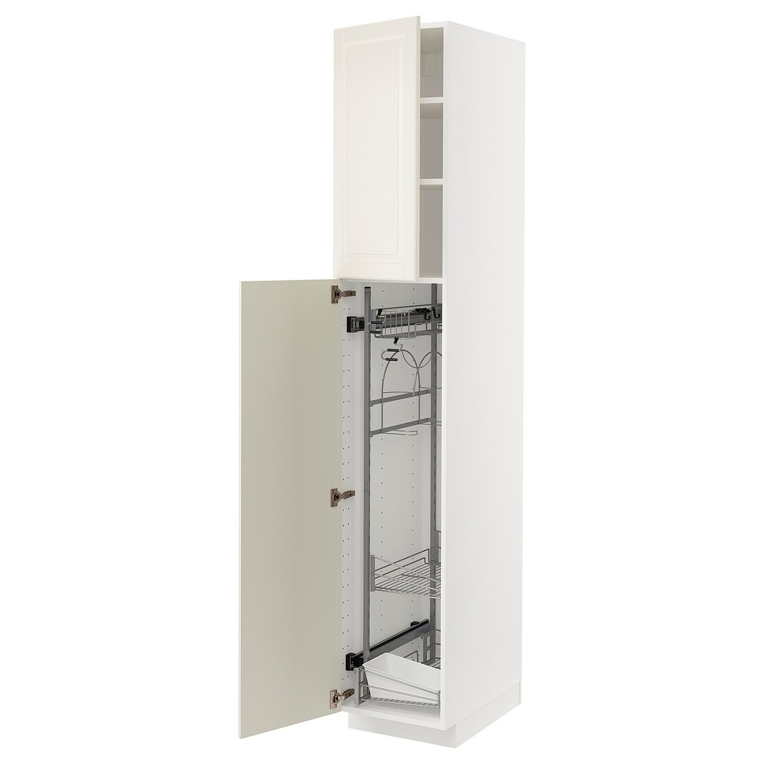 IKEA METOD МЕТОД Высокий шкаф с отделением для аксессуаров для уборки, белый / Bodbyn кремовый, 40x60x220 см 09454195 094.541.95