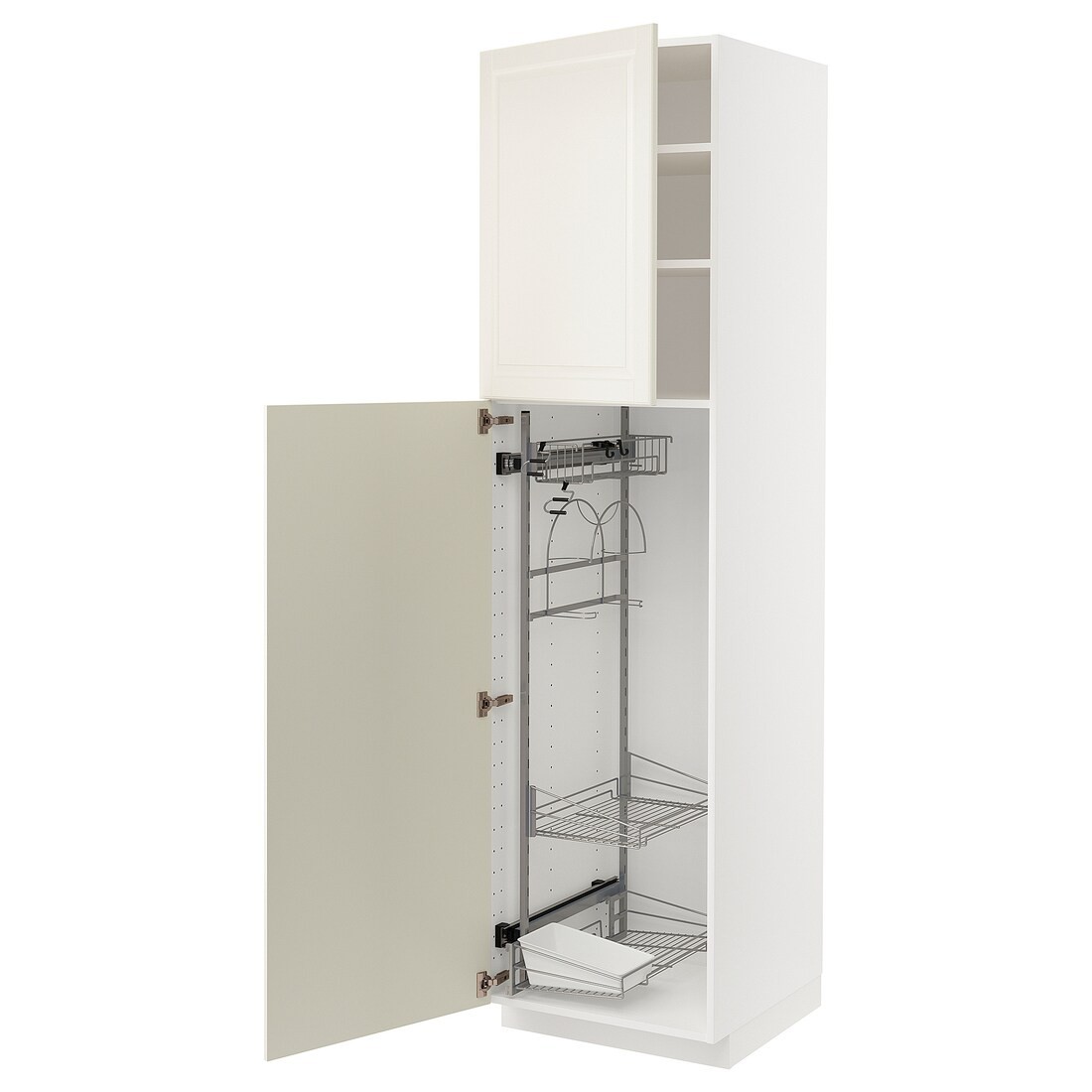 IKEA METOD МЕТОД Высокий шкаф с отделением для аксессуаров для уборки, белый / Bodbyn кремовый, 60x60x220 см 09462336 | 094.623.36