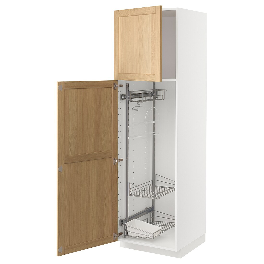 IKEA METOD Высокий шкаф с отделением для аксессуаров для уборки, белый / дуб Forsbacka, 60x60x200 см 19509423 | 195.094.23