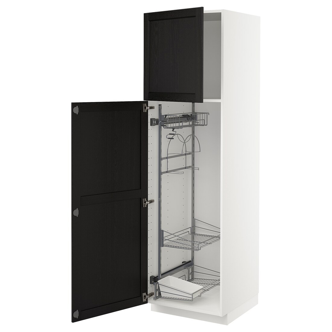 IKEA METOD МЕТОД Высокий шкаф с отделением для аксессуаров для уборки, белый / Lerhyttan черная морилка, 60x60x200 см 79464756 | 794.647.56