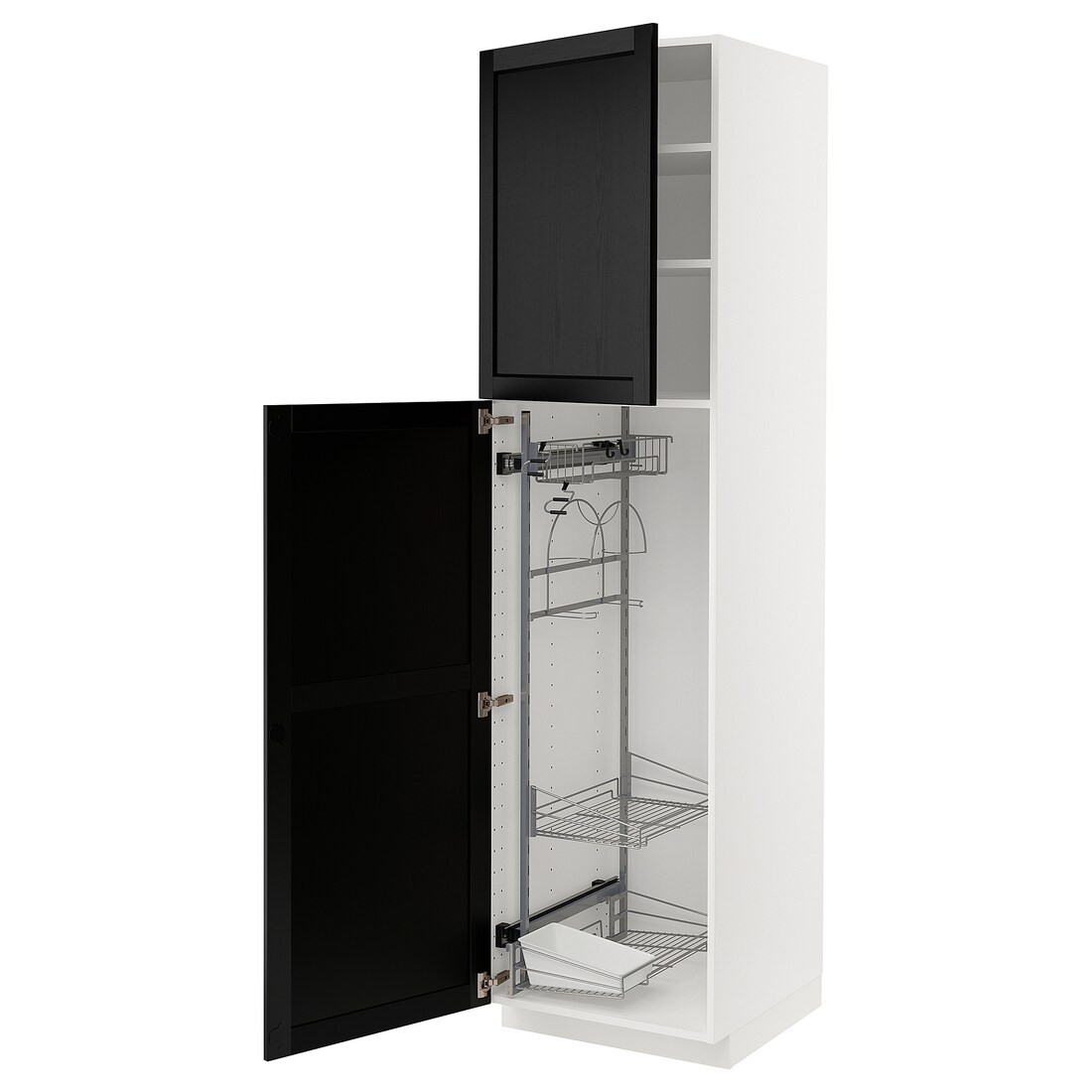 IKEA METOD МЕТОД Высокий шкаф с отделением для аксессуаров для уборки, белый / Lerhyttan черная морилка, 60x60x220 см 09458221 | 094.582.21