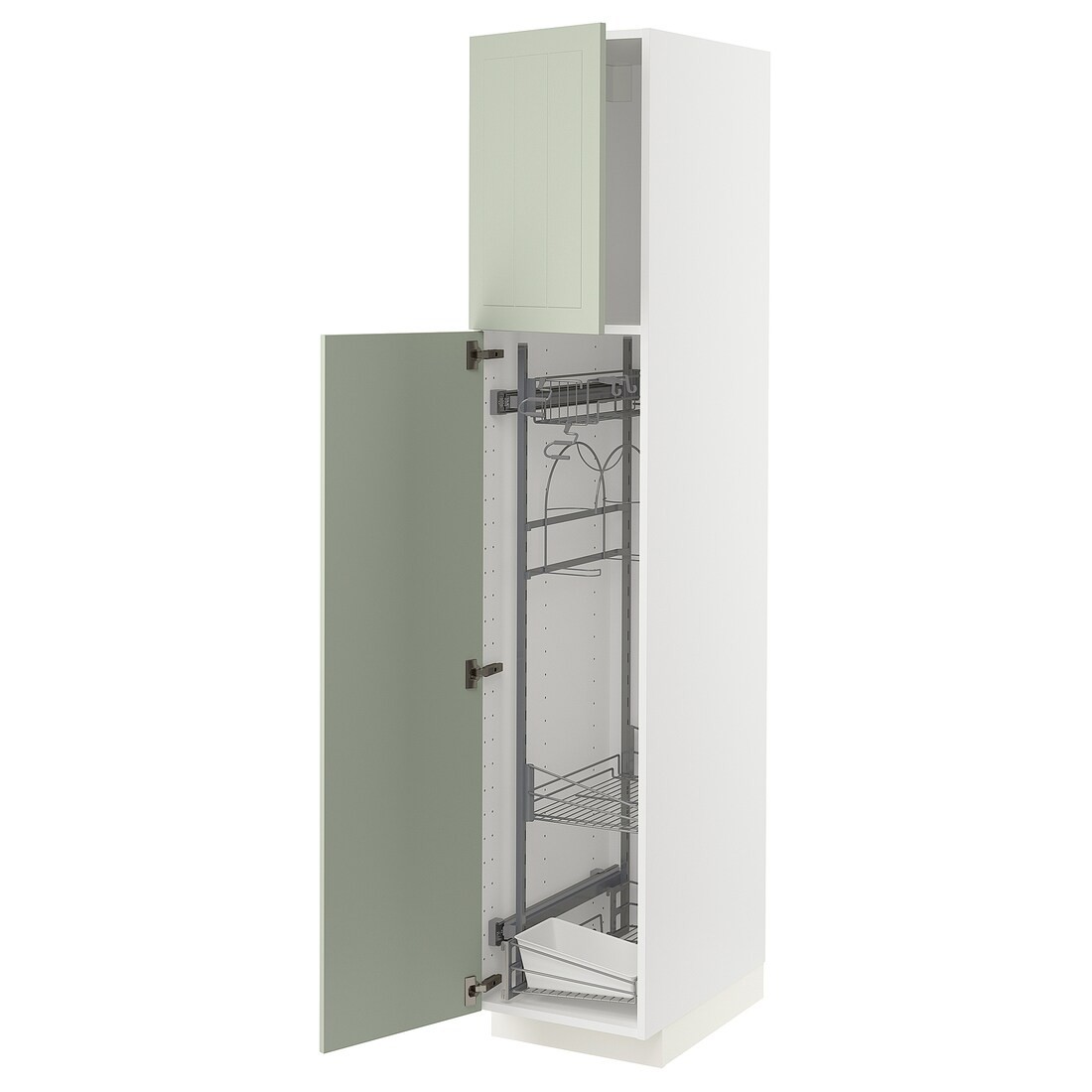 IKEA METOD МЕТОД Высокий шкаф с отделением для аксессуаров для уборки, белый / Stensund светло-зеленый, 40x60x200 см 29486845 | 294.868.45