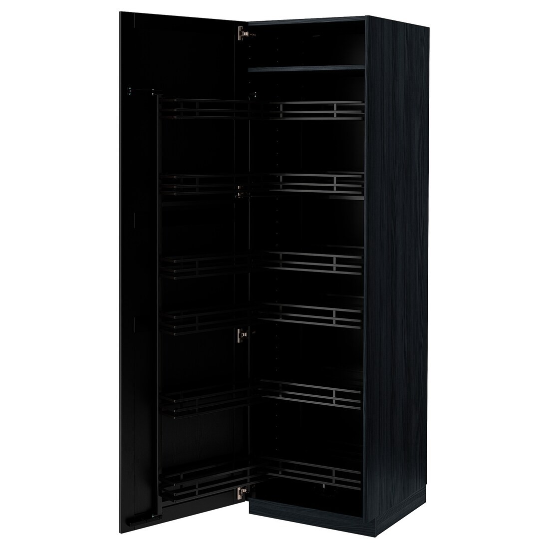 IKEA METOD МЕТОД Высокий шкаф с выдвижной кладовой, черный / Lerhyttan черная морилка, 60x60x200 см 69472120 694.721.20