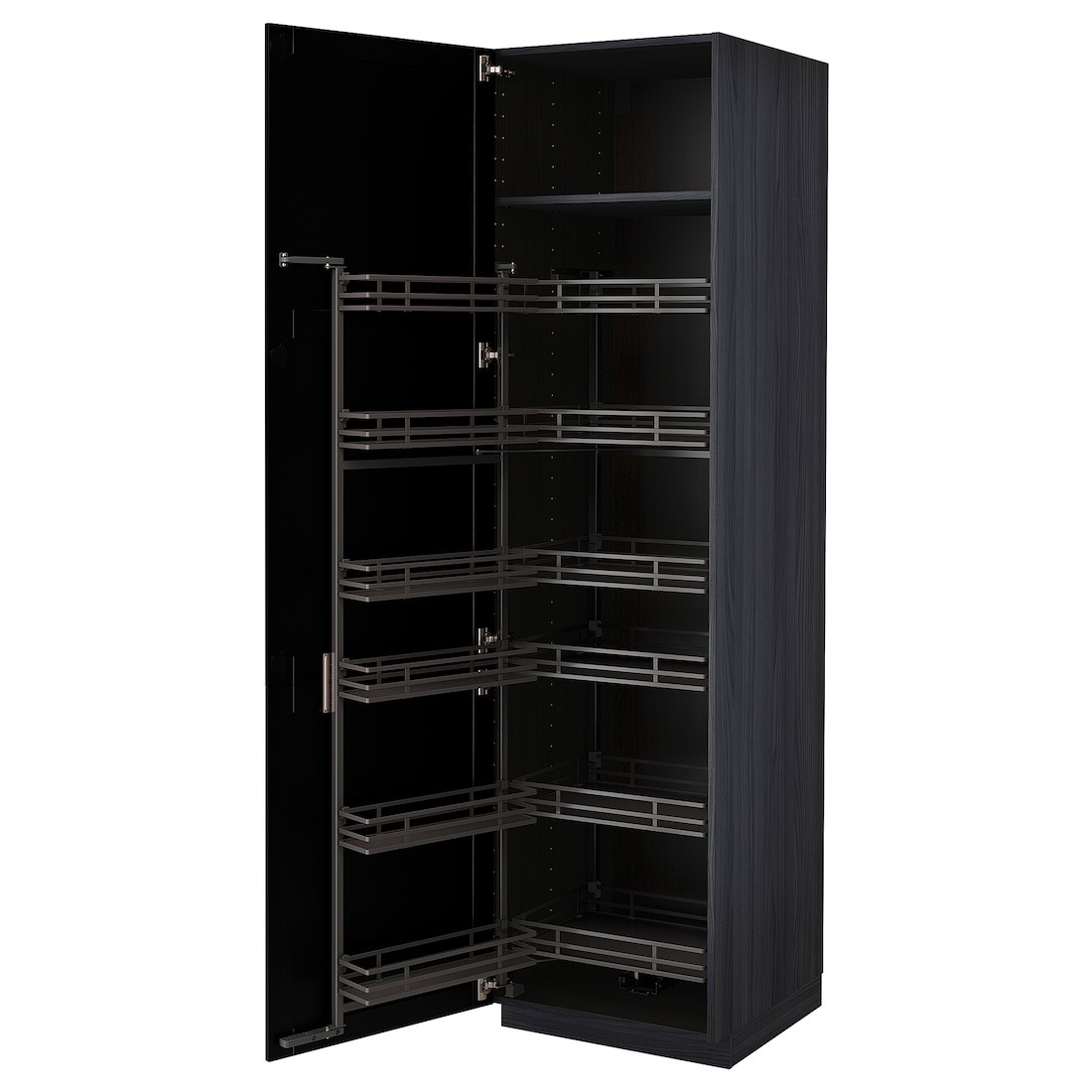 IKEA METOD МЕТОД Высокий шкаф с выдвижной кладовой, черный / Lerhyttan черная морилка, 60x60x220 см 89472138 894.721.38