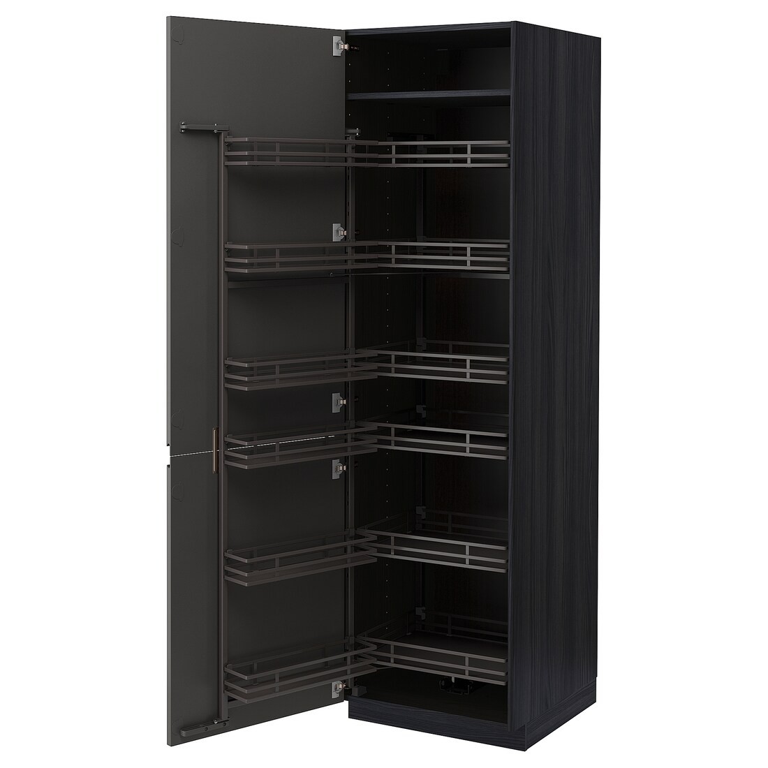 IKEA METOD МЕТОД Высокий шкаф с выдвижной кладовой, черный / Voxtorp темно-серый, 60x60x200 см 79472129 | 794.721.29