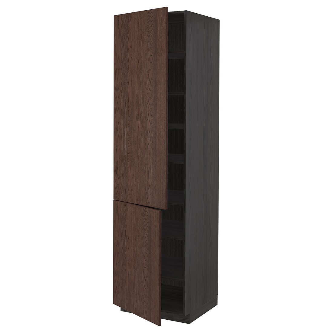 IKEA METOD МЕТОД Высокий шкаф с полками / 2 дверцы, черный / Sinarp коричневый, 60x60x220 см 79470168 | 794.701.68