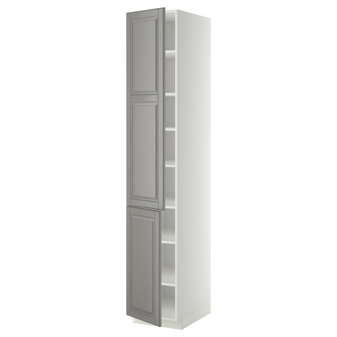 IKEA METOD МЕТОД Высокий шкаф с полками / 2 дверцы, белый / Bodbyn серый, 40x60x220 см 09458749 | 094.587.49