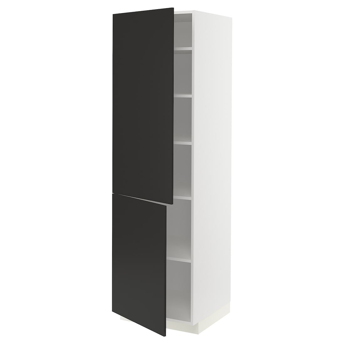 IKEA METOD МЕТОД Высокий шкаф с полками / 2 дверцы, белый / Nickebo матовый антрацит, 60x60x200 см 49498461 | 494.984.61