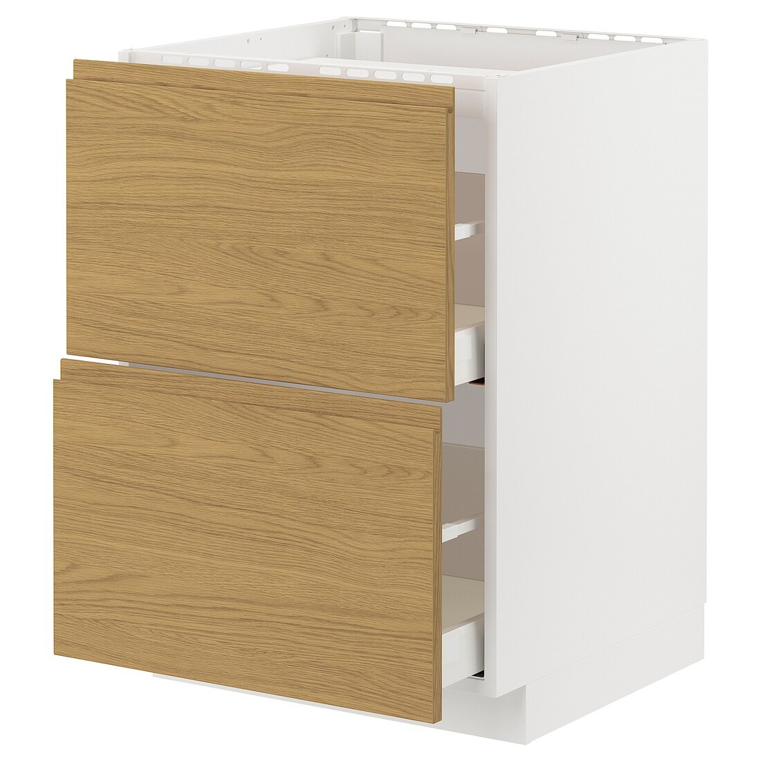 IKEA METOD / MAXIMERA шкаф д/варочной панели/2фасада/2ящ, белый / Voxtorp имитация дуб, 60x60 см 19538487 195.384.87